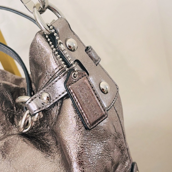 COACH Brooke Handbag Leather Pewter Silver Metallic Hobo Bag Purse F17165 - Picture 4 of 13